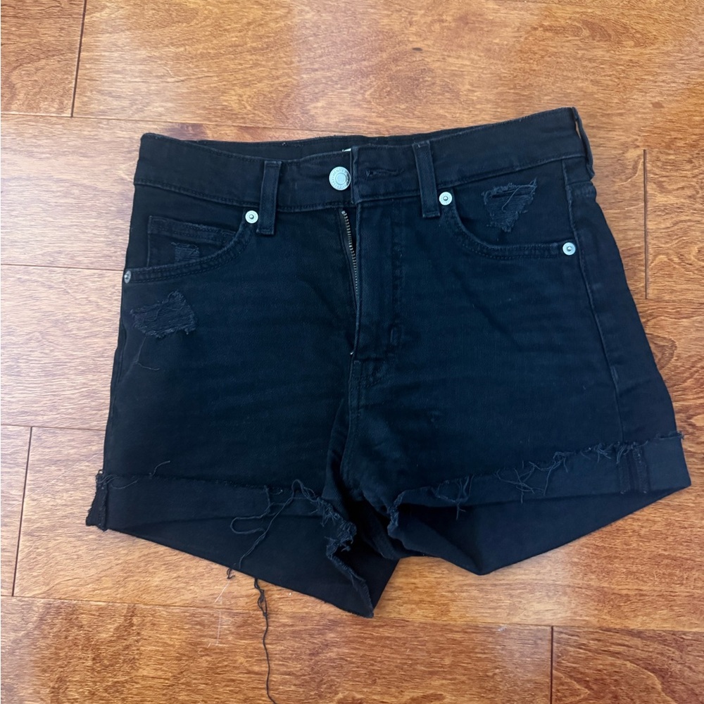 H&M Black Ripped Jean Shorts